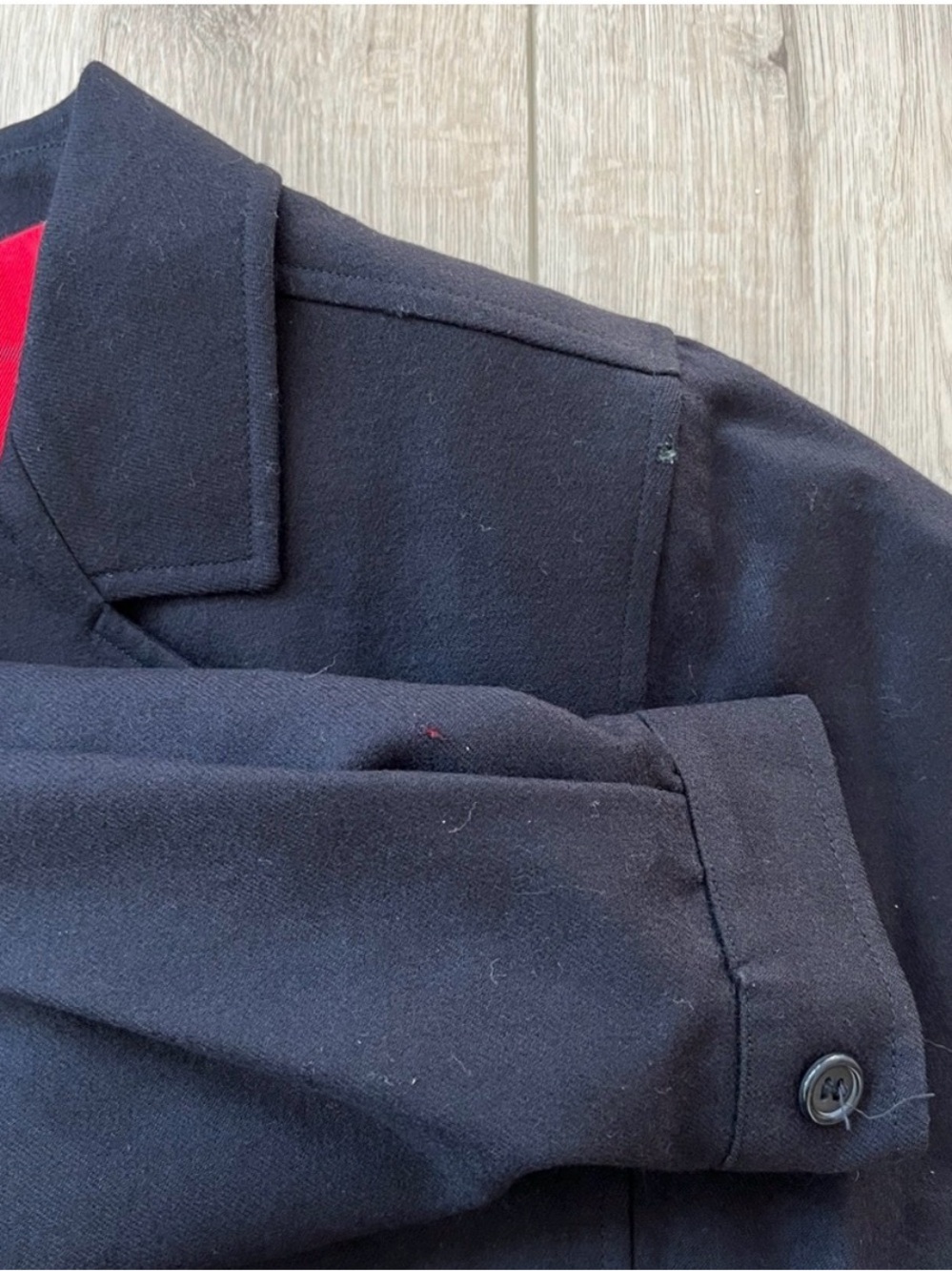BURBERRY Black Double-Breasted Wool Blazer with Red Plaid Lining - Picture 6 of 14